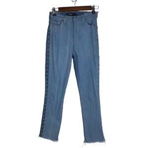 Hudson Holly Straight‎ High Rise Crop Raw Hem Riveted Jeans Women's 25 Two-Toned